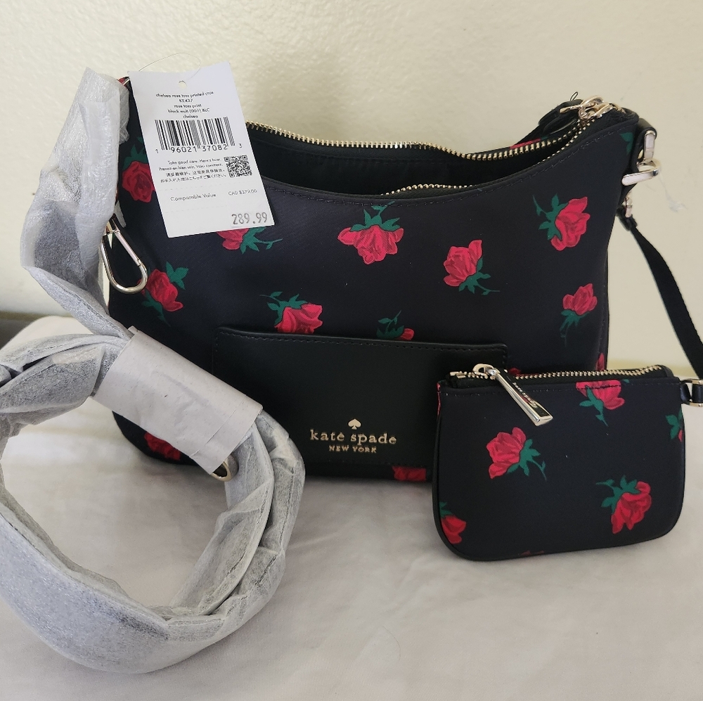 NWT kate spade chelsea crossbody bag with coin pouch rose toss print